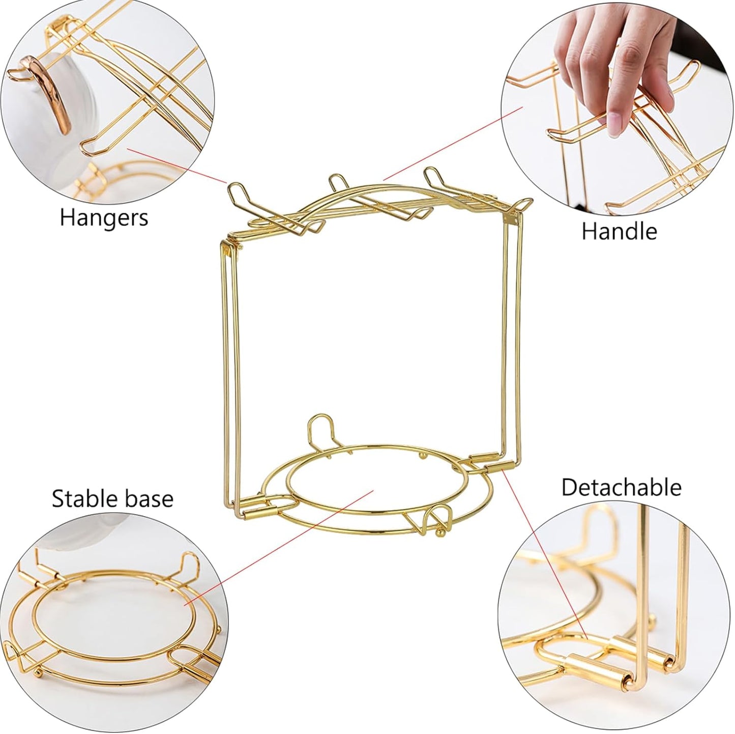 Tea Cups Holder,Gold Metal Coffee Cup Tea Cups Rack,Foldable Organizer for Coffee Cup Spoon and Saucers