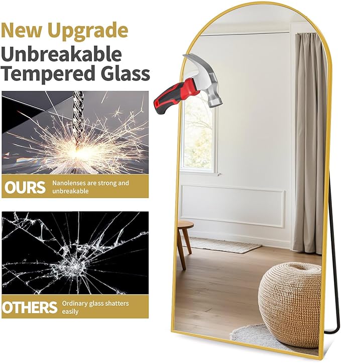 Dewfig Arched Gold Full Length Mirror, Full Body Mirrors - Image 7