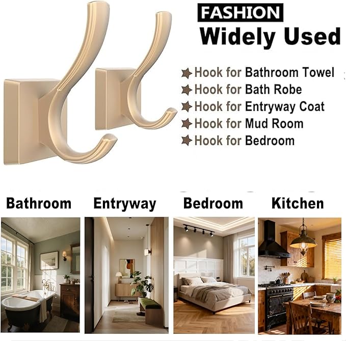 TOFIIGREM Gold Coat Hooks, Towel Robe Hooks Bathroom Entryway Mudroom Pool Hooks - Image 4