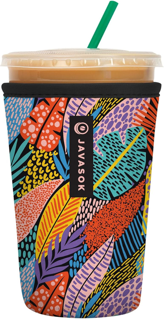 Sok It JavaSok Iced Coffee & Cold Soda Insulated Neoprene Cup Sleeve (Feathered Foliage, Medium: 22-28oz)