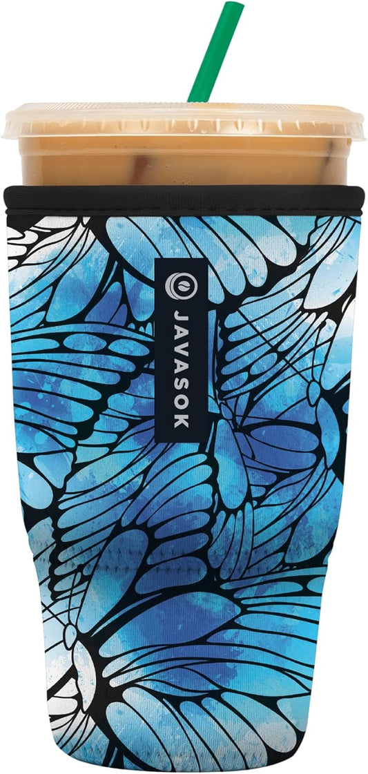 Sok It JavaSok Iced Coffee & Cold Soda Insulated Neoprene Cup Sleeve (Butterfly Oasis, Large: 30-32oz)