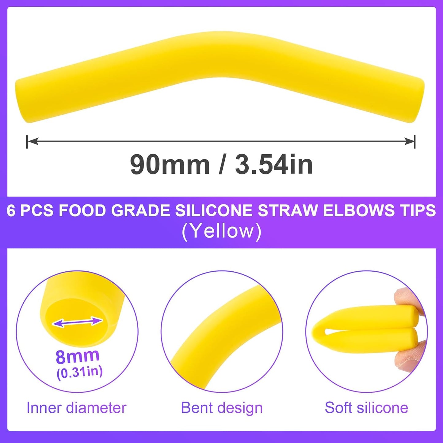 6Pcs Metal Straw Silicone Tips 5/16 IN Wide(8mm Outer Diameter) Food Grade Rubber Straw Covers Yellow Flex Elbow Replacement Tip for Stainless Steel Metal Straws
