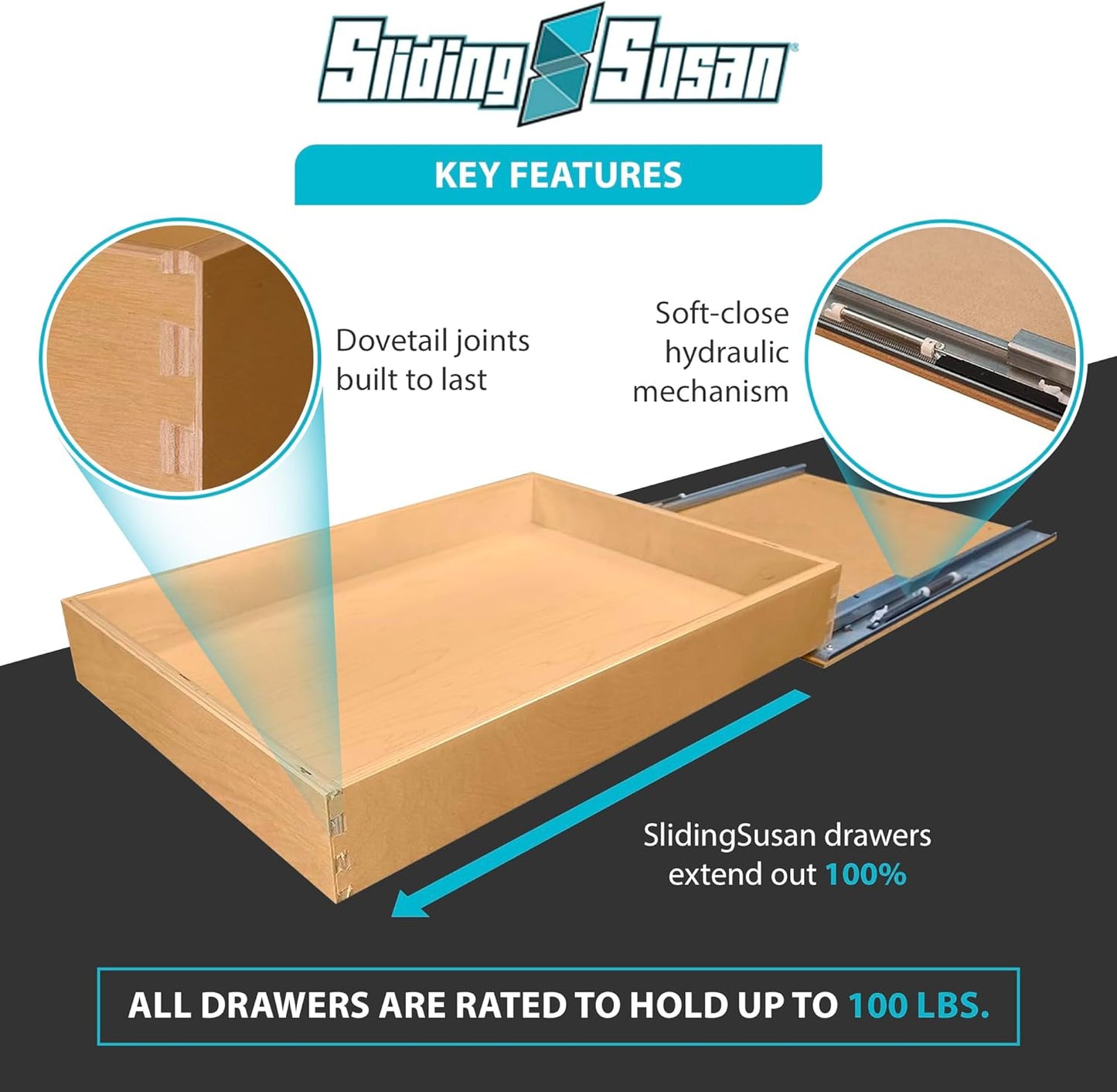 SlidingSusan Pull Out Drawer Organizer for Cabinets, Gliding Soft Close Shelves for Kitchen, Pantry, Bathroom, & Storage Organization, 9 Ply Baltic Birch, 12 Inch Wide x 21 Inch Deep