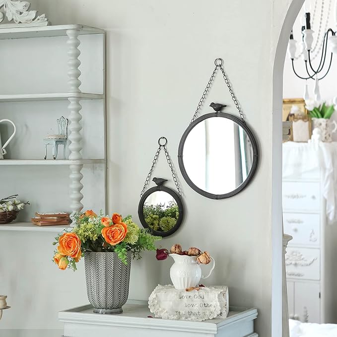 NIKKY HOME 11.2" Decorative Small Hanging Mirrors Vintage Rustic Round Metal - Image 3