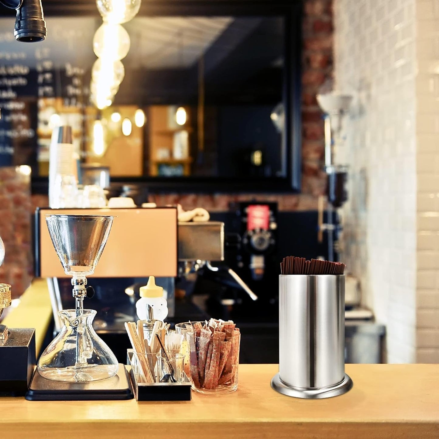 MyLifeUNIT Straw Holder for Counter, Stainless Steel Coffee Stirrers Holder 6.7" x 4.9"