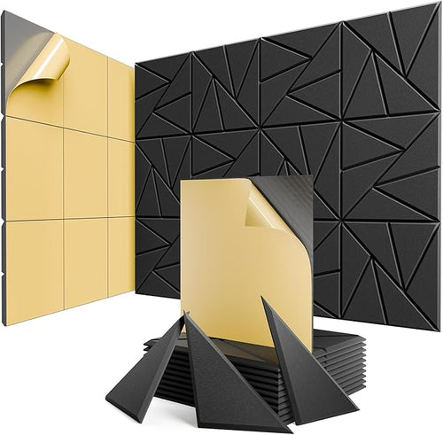 12 Pack Acoustic Panels with Self-Adhesive, Sound Panels High Density, by ROOME
