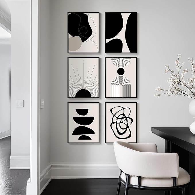 Framed Boho Black and White Abstract Wall Art, Minimalist Geometric Pictures - Image 3