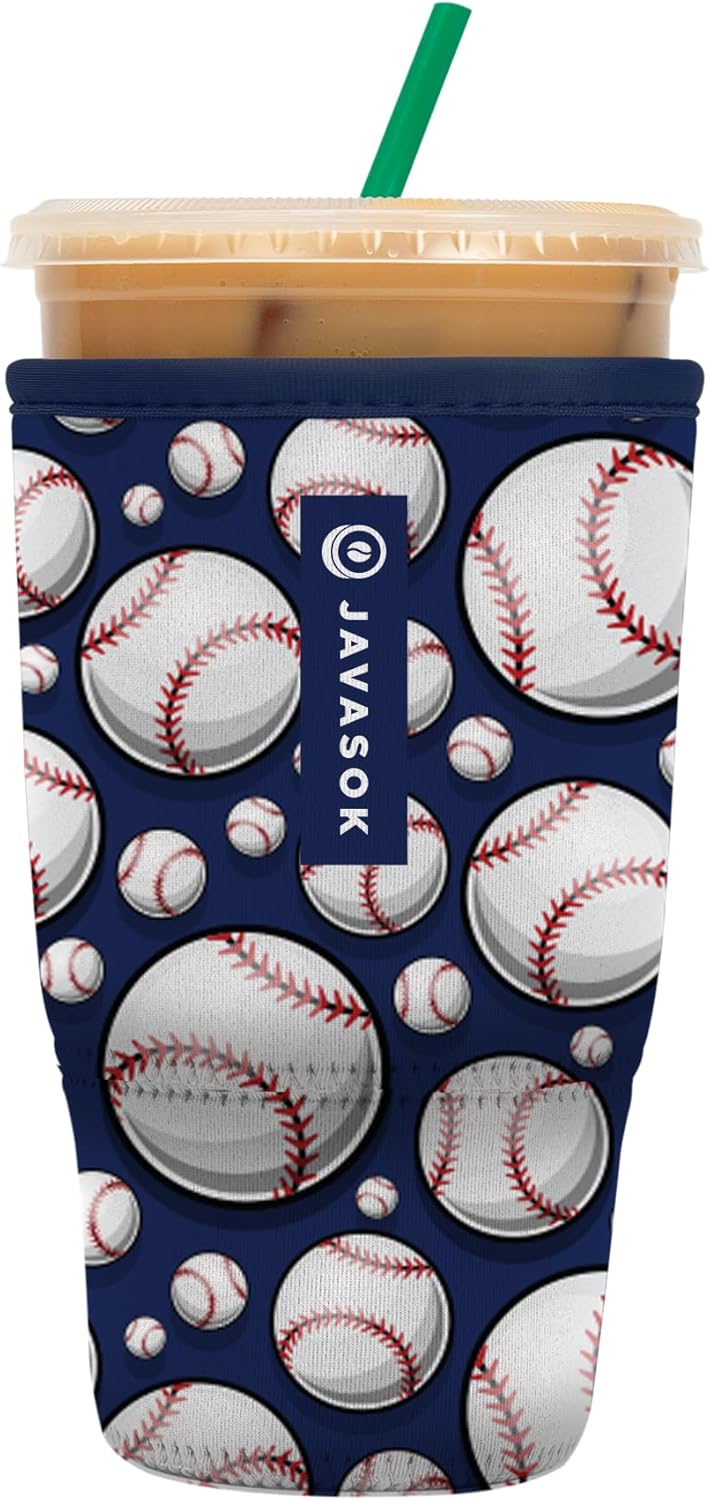 Sok It JavaSok Iced Coffee & Cold Soda Insulated Neoprene Cup Sleeve (Baseball, Large: 30-32oz)