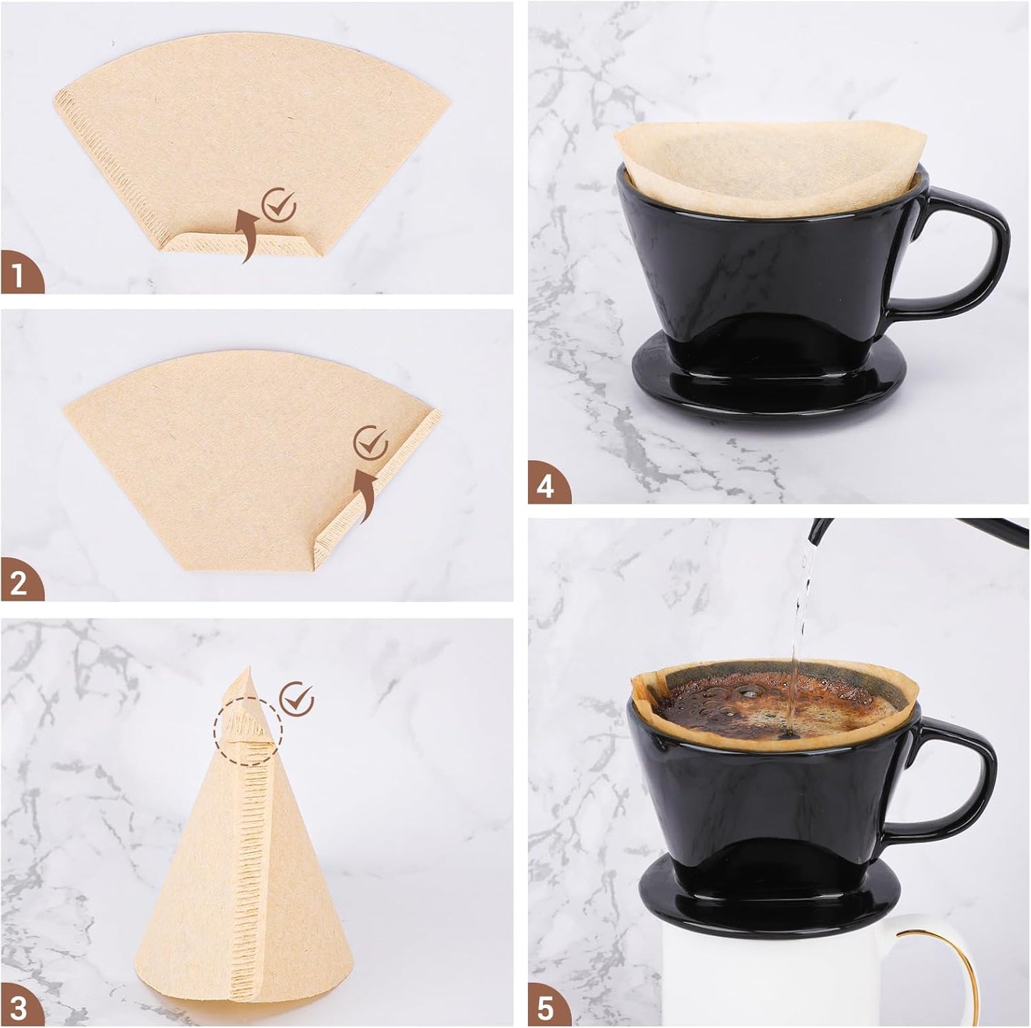 Segarty Pour Over Coffee Maker Set, Single Cup Black Ceramic Coffee Dripper with 200PCS Size #2 Cone Filter Paper, Slow Drip Pourover Brewer for Home Office Travel Camping