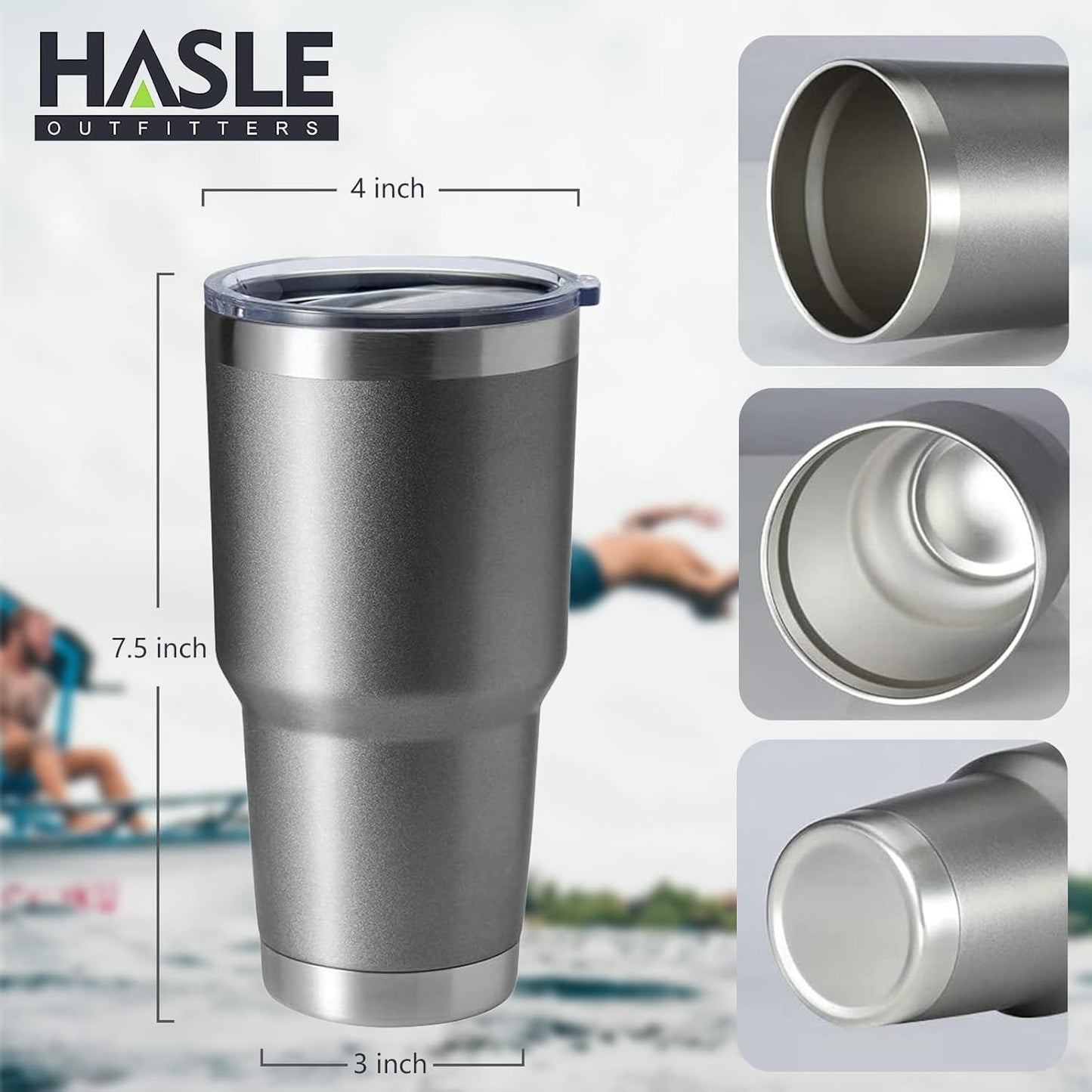 HASLE OUTFITTERS 30oz Stainless Steel Tumbler, Double Wall Vacuum Insulated Travel Mug Tumbler, Durable Insulated Coffee Mug, Gift Box Set (Grey, 12)