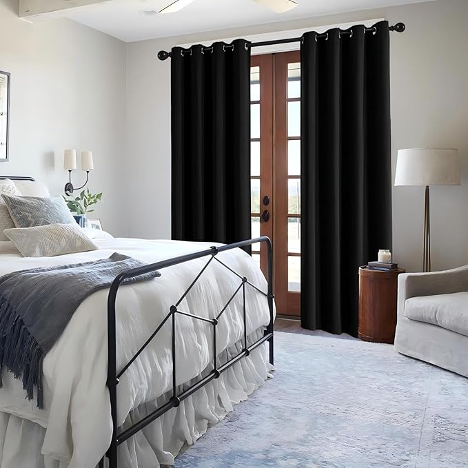 IGEMAEVE Black Blackout Curtains 108 Inch Length 2 Panels Set, Grommet Energy by IGEMAEVE