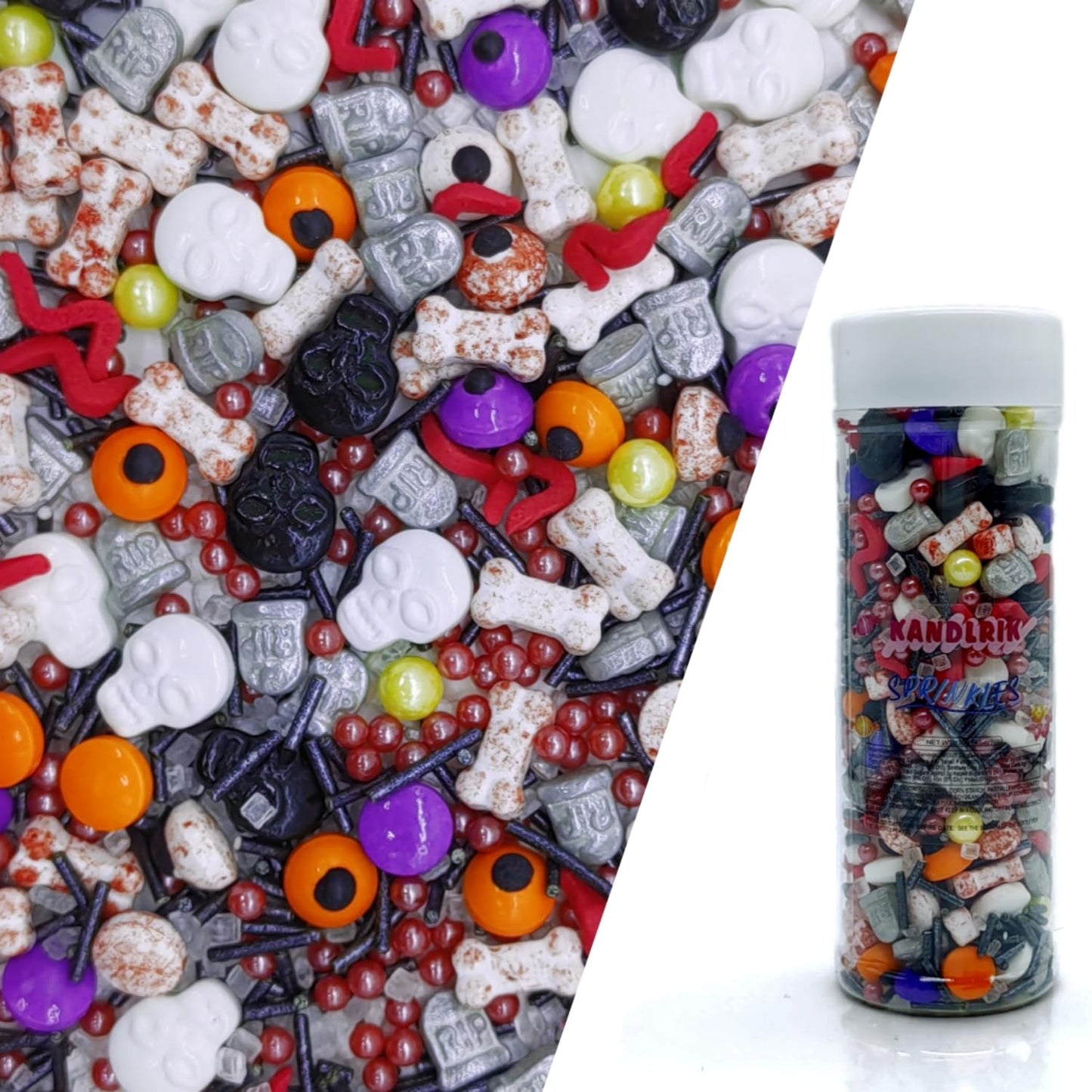 Halloween Sprinkles Mixed Color Eyes & Gravestones & Bones & Skull Cake Decorations Topper Edible Themed Sprinkles For Cookie Decorating, Chocolate Desserts, Cupcakes, Ice Cream 4.58OZ