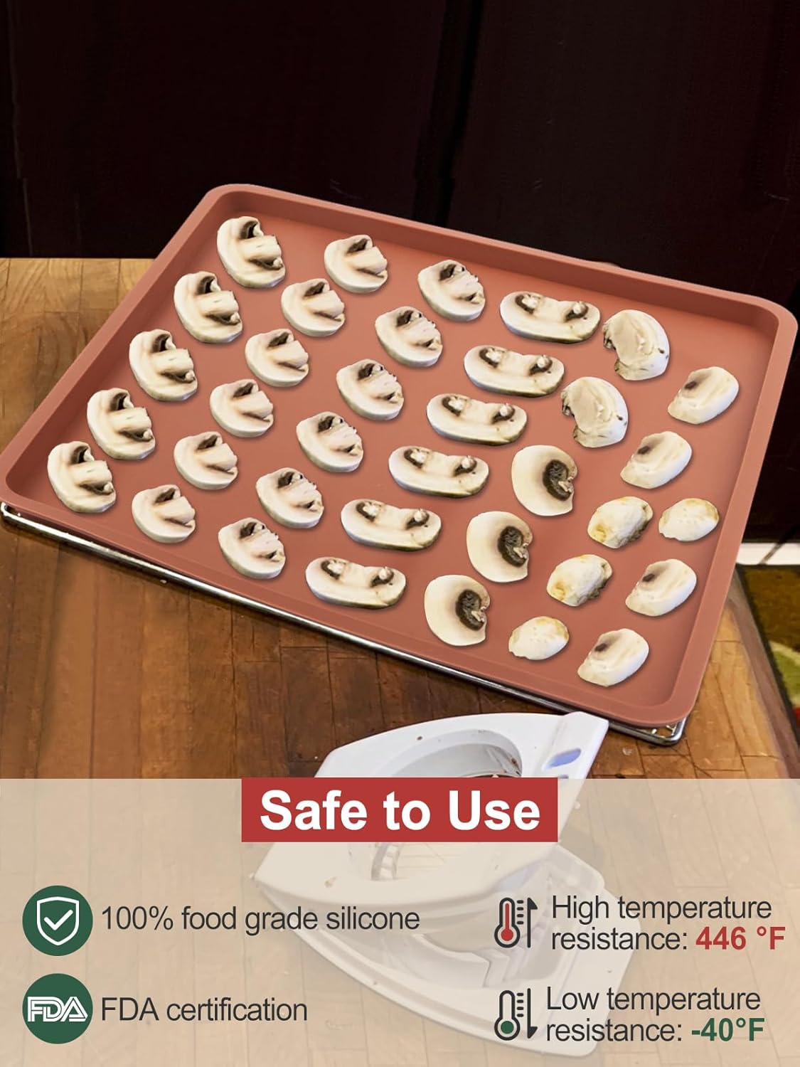 Aulock 4PCS Silicone Food Dehydrator Sheets with Edge, Compatible with Cosori 12" x 11" Trays, Square Non-stick Tray Liner, High Temperature Resistance Reusable Dryer Mats