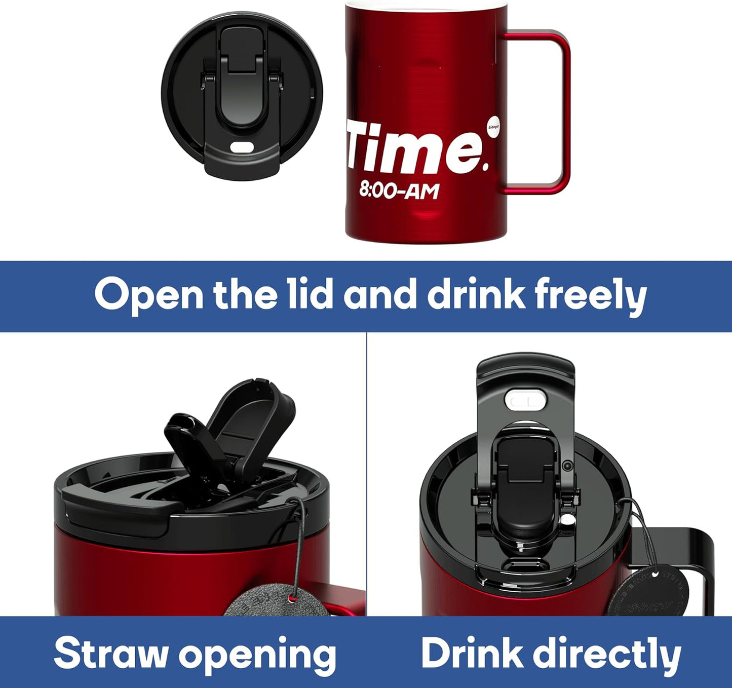 Sidagar+ 18 OZ z Stainless Steel Insulated Coffee Mug with Handle and Lid, Double Wall Vacuum Travel Mug, Tumbler Cup with Sliding Lid, Resuable Insulated Coffee Tumbler, Red