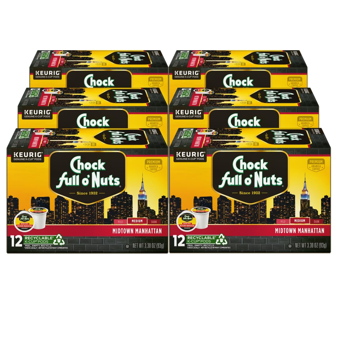 Chock Full o'Nuts Midtown Manhattan Coffee, Compatible with Keurig K-Cup Pods, 12 CT (Pack of 6)
