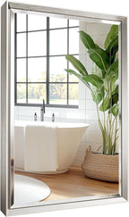 Brushed Nickel Bathroom Mirror, Rustproof Rectangle Framed Mirror by QUEENFUN