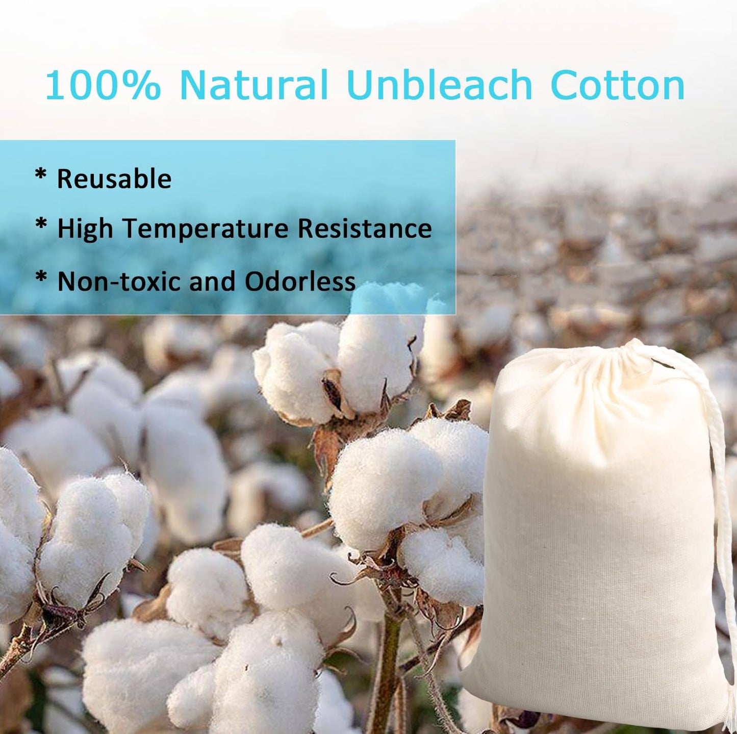 Eketirry Spice Bags, 10pcs Reusable Empty Tea Bags, Muslin Strainer Bags, Soup Bags for Cooking, Natural Cotton Fine Mesh Cheesecloth Bags for Cold Brew Coffee(6 x8Inch)