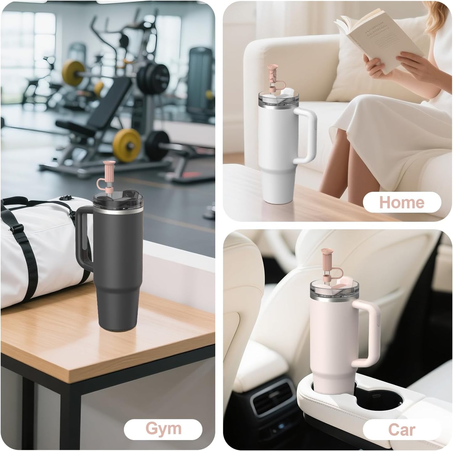 YOTIME Silicone Straw Covers Cap, 6 Pcs Reusable 0.39in/10mm Suction Cup Straw Toppers for Stanley Cup 40 30 oz, Pink