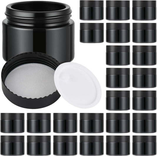 Glass Jars with Lids,Eco-Friendly Cosmetic Containers with Airtight Black Lids & Liners, Multi-Color Options for Cream, Lotion, Body Butter, DIY Skincare Travel Jars (Black, 2oz)