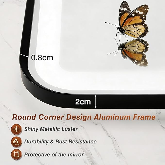28x40 Inch Black Framed LED Bathroom Mirror - Image 8