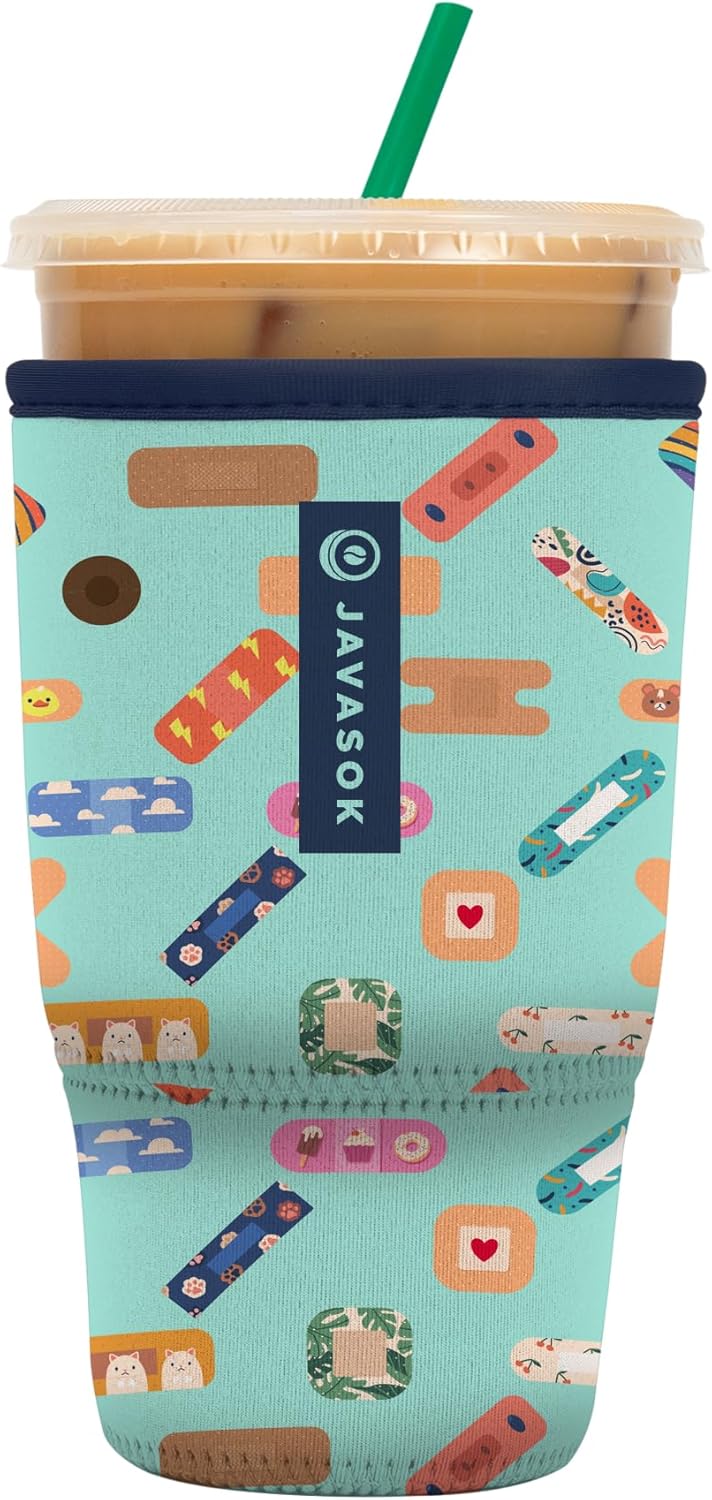 Sok It JavaSok Iced Coffee & Cold Soda Insulated Neoprene Cup Sleeve (Happy Healers, Large: 30-32oz)