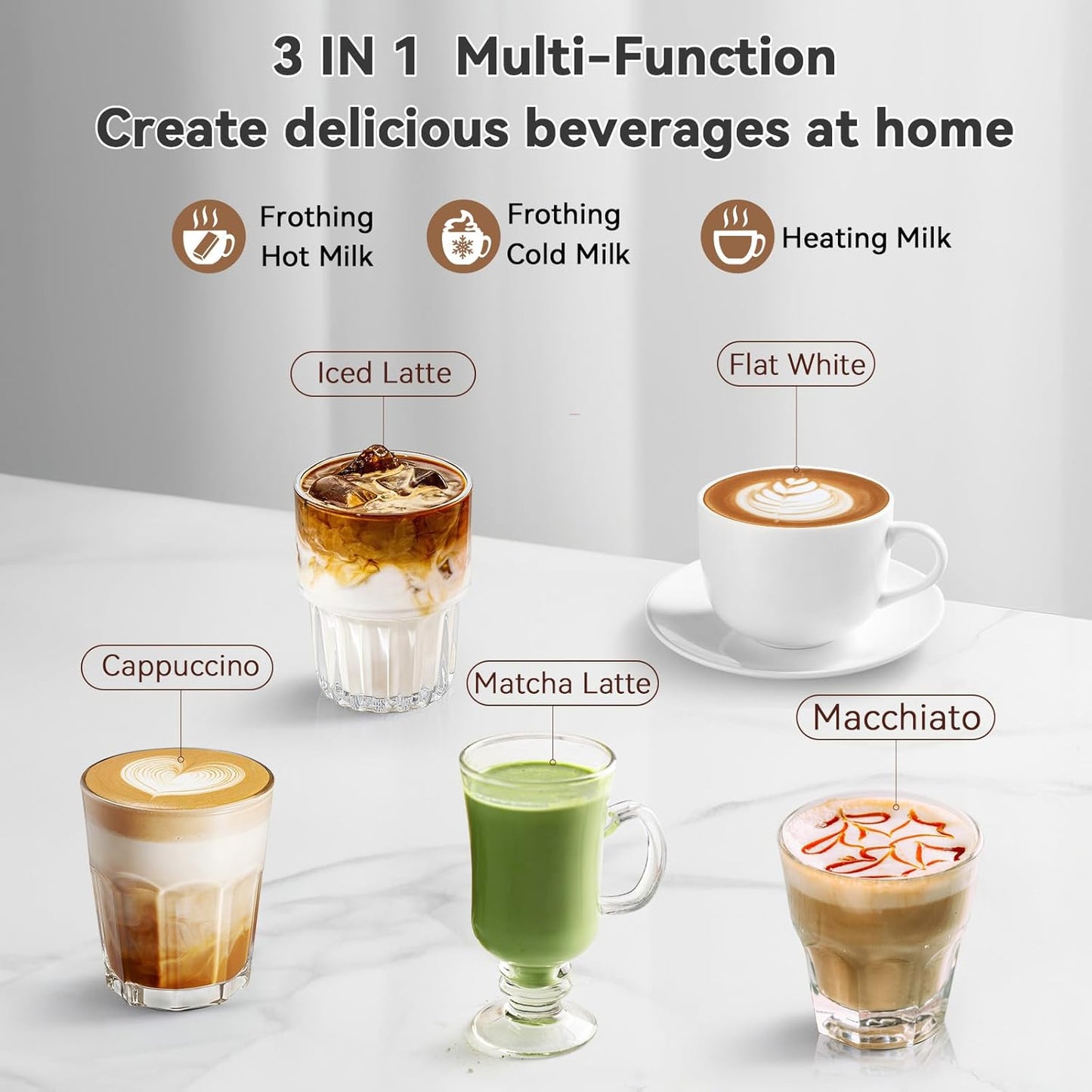 Secura 𝗠𝗶𝗹𝗸 𝗙𝗿𝗼𝘁𝗵𝗲𝗿, Electric Milk Steamer Stainless Steel, 8.4oz/250ml Automatic Hot and Cold Foam Maker and Milk Warmer for Latte, Macchiato (Black)