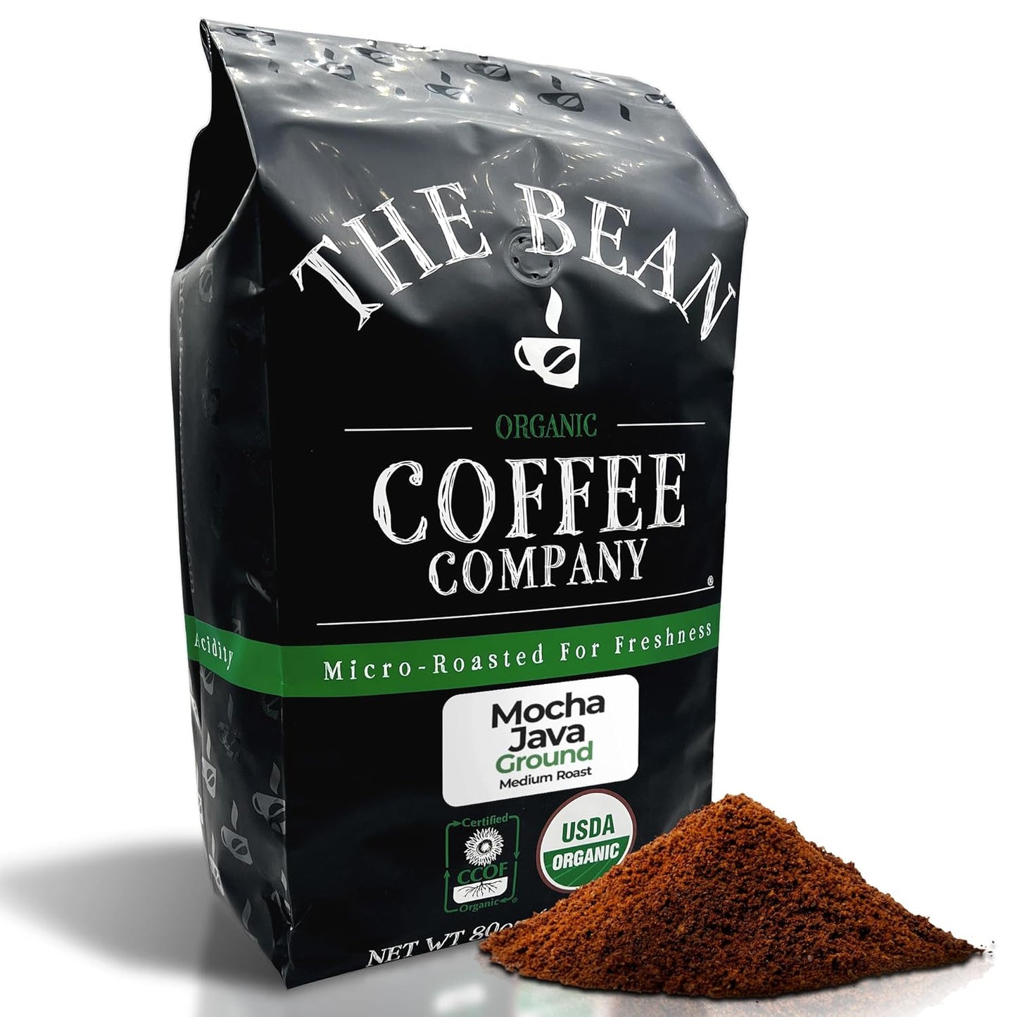 The Bean Organic Coffee Company Mocha Java, Medium Roast, Ground Coffee, 5-Pound Bag, Café molido tostado orgánico
