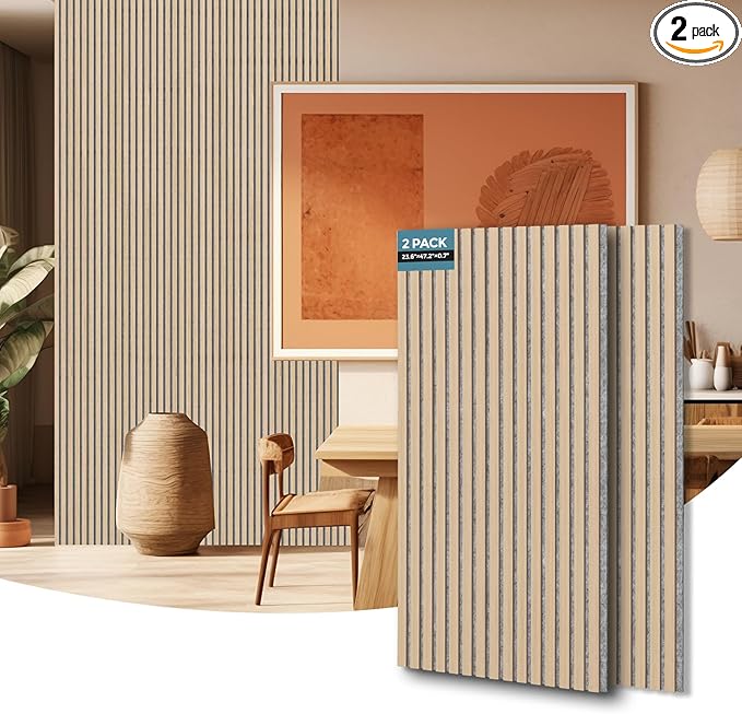 AKUMAX 2 Pack Acoustic Panels, Wood Slat by AKUMAXWOODWALLPANELS