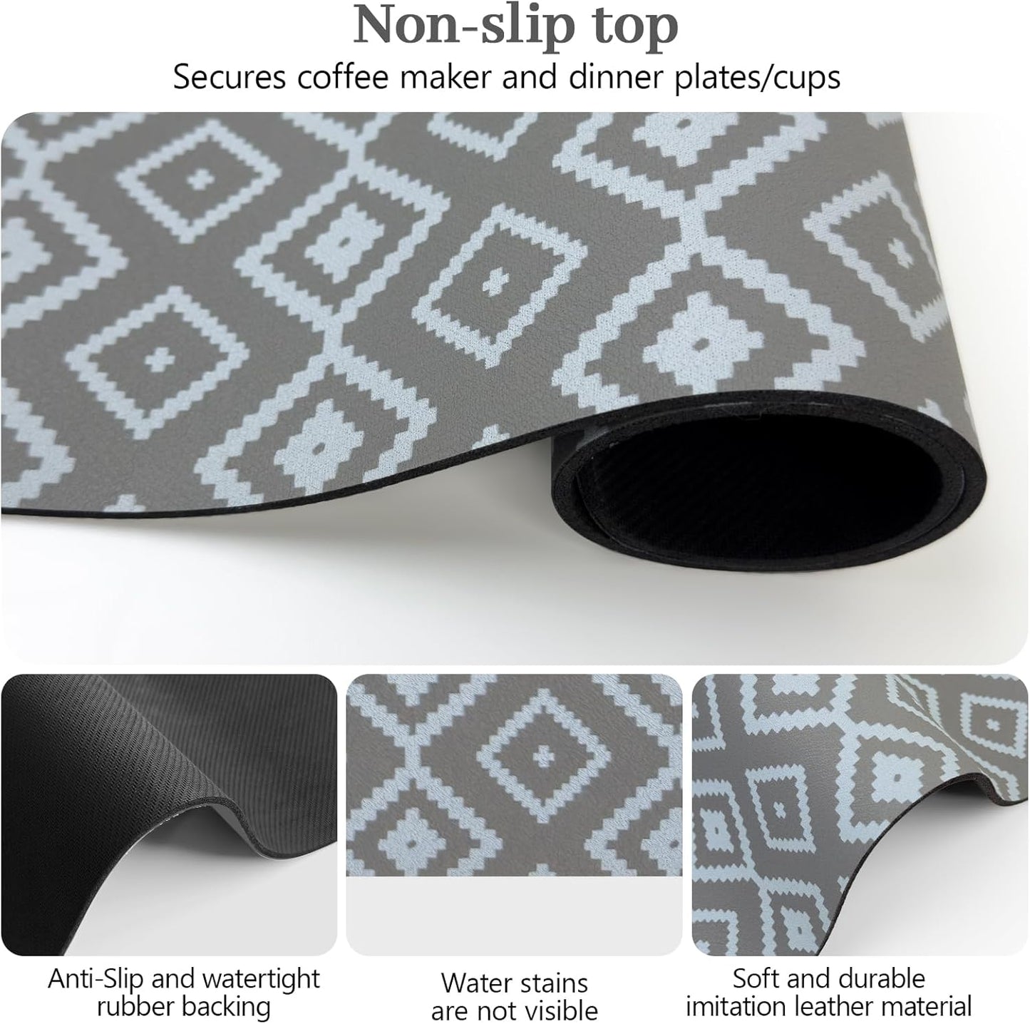 Bloss Dish Drying Mat, 2025 Multiple Usage Coffee Bar Mat, Kitchen Counter Mat, Absorbent Hide Stain Rubber Backed Dish Drying Pad(16.1"x24.1", Gray-White Plaid)