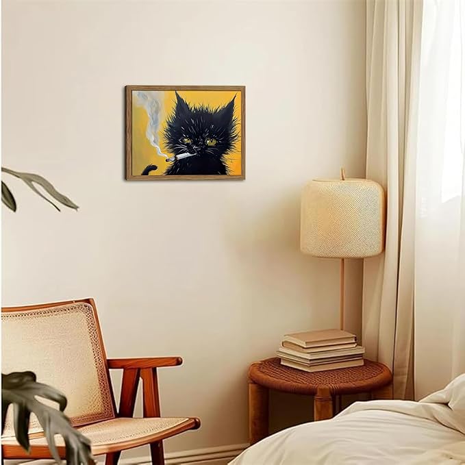 Vintage Black Cat Wall Art, Mens Room Canvas Print Poster, Cool Animals Picture - Image 7