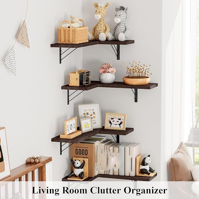 Love-KANKEI Corner Shelf Wall Mounted Set of 4, Floating Wall Shelves - Image 4