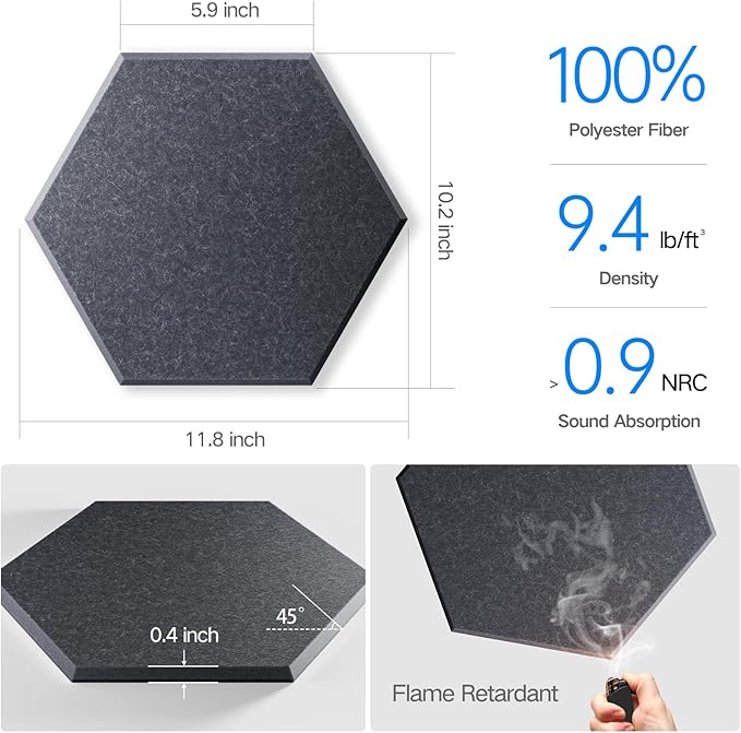 12 Pack Self-Adhesive Acoustic Panels 12" X 10" X 0.4" - Image 3