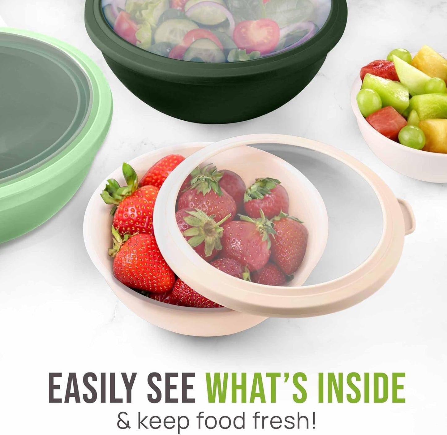 Zulay Kitchen 12 Piece Plastic Mixing Bowls with Leak-Proof Lids Set - Microwave and Freezer Safe Kitchen Mixing Bowls for Preparing, Serving and Storing - Large Nesting Bowls (Forest Ombre)