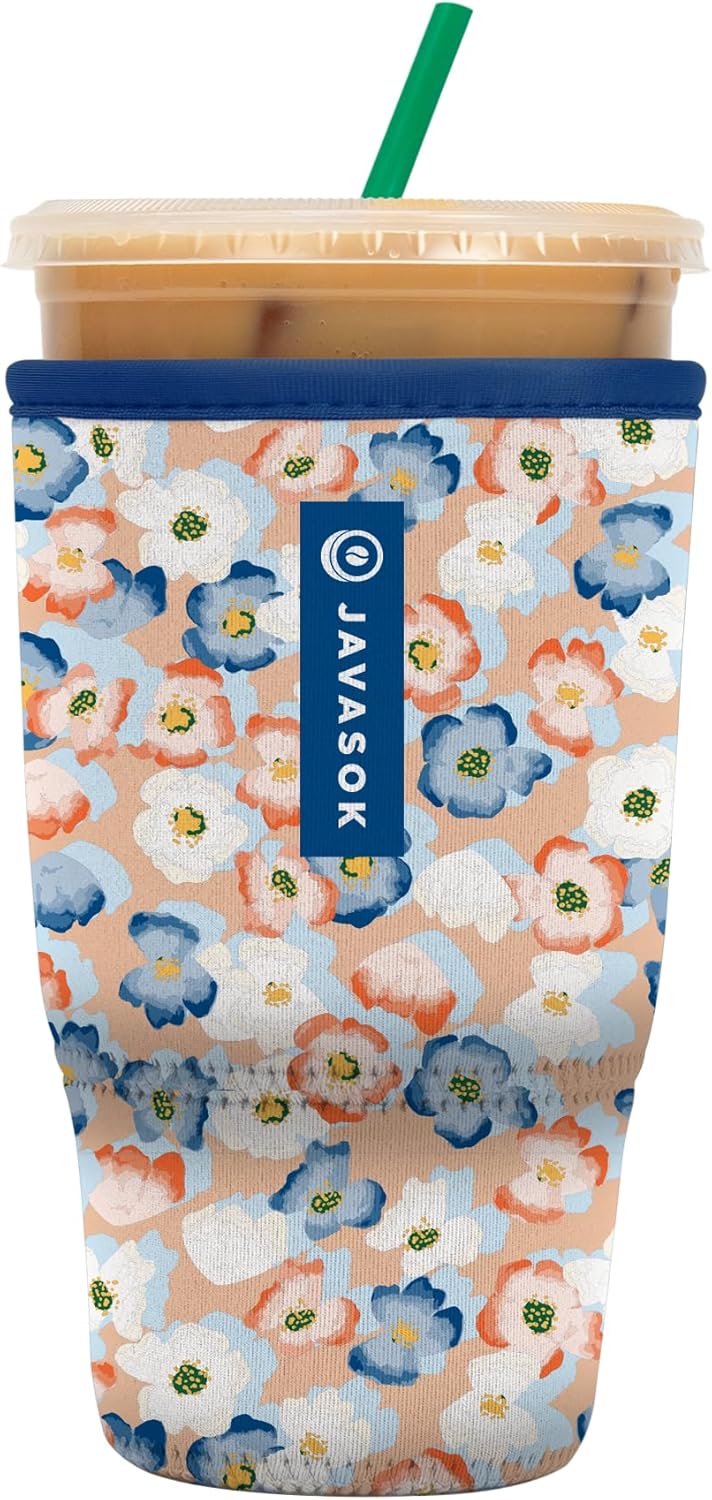 Sok It JavaSok Iced Coffee & Cold Soda Insulated Neoprene Cup Sleeve (Garden Party, Large: 30-32oz)