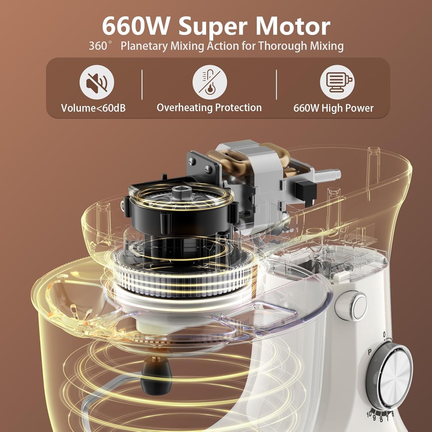 Electric Stand Mixer,10 Speeds Tilt-Head Food Mixer, 3-IN-1 Kitchen Mixer for Daily Cooks with Dishwasher-Safe 6QT Bowl,Dough Hook, Beater, Whisk (Almond Cream)