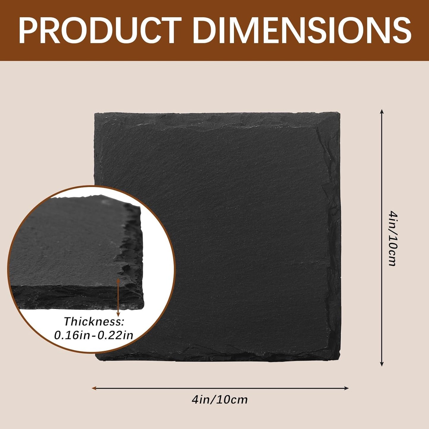 48 PCS Slate Coasters Black Square 4 Inch Bulk Rock, Blank Laser Engraving, Scratch Resistant Bottom, Home Office Kitchen Gift Wedding Bar Party (48 PCS Square Coasters)