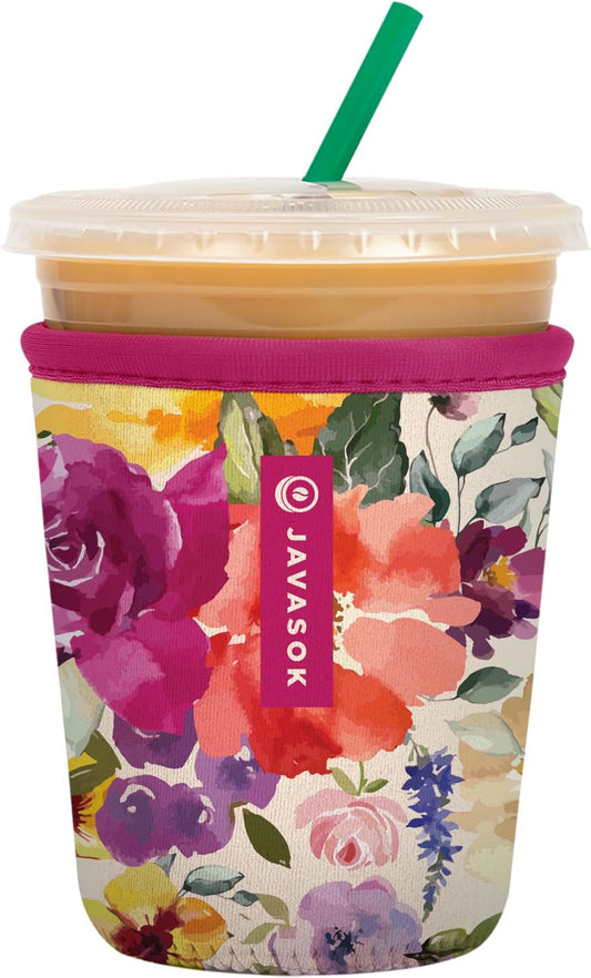 Sok It JavaSok Iced Coffee & Cold Soda Insulated Neoprene Cup Sleeve (Blooming Bright, Small: 16-20oz)