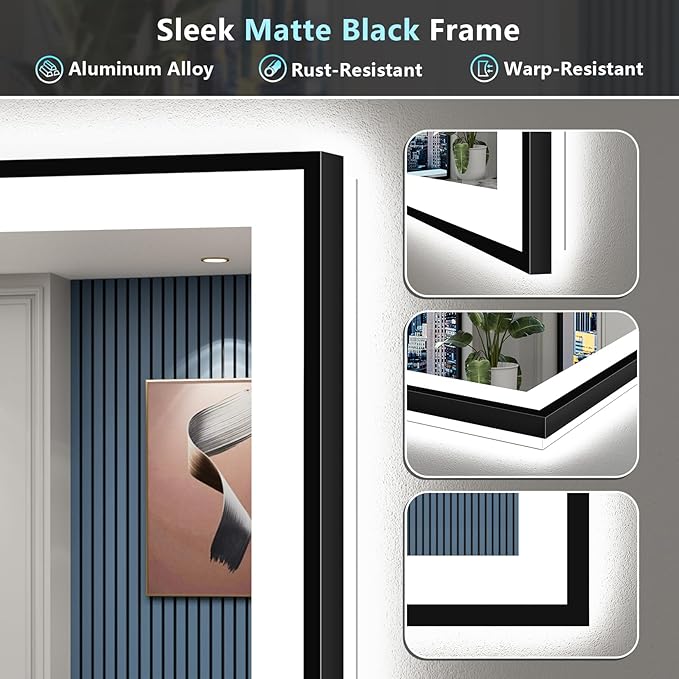 57x36 Black Framed LED Bathroom Mirror - Image 9