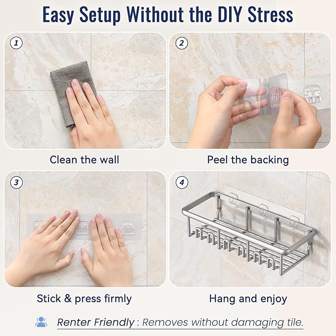 8 Pack Adhesive Rustproof Shower Shelves - Image 6