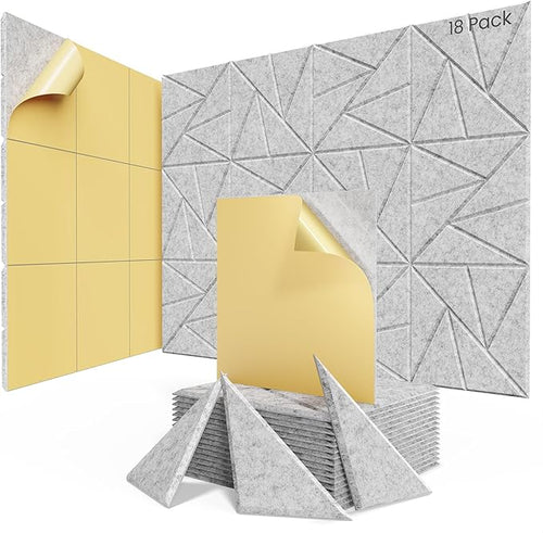 18 Pack Acoustic Panels with Self-Adhesive, Sound Panels High Density, by ROOME