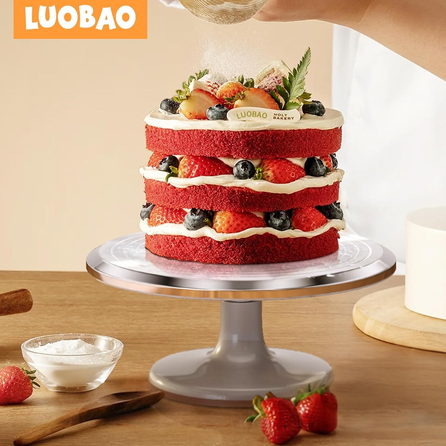 12 Inch Cake Turntable Decorating Stand with Aluminum,Cake Turntable Decorating Kit, Rotating Cake Stand for Cake,Cake Spinner Stand Set Pastries Cake Decorations Cake Turner Table Decorating Tools