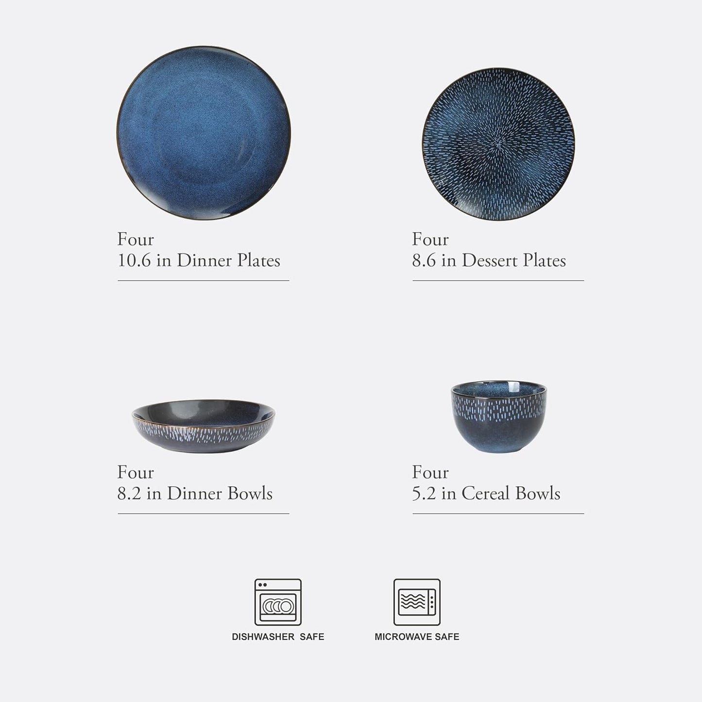 Gibson Elite Matisse 16 Piece Double Bowl Dinnerware Set, Cobalt Blue, Service for 4 (16pcs)