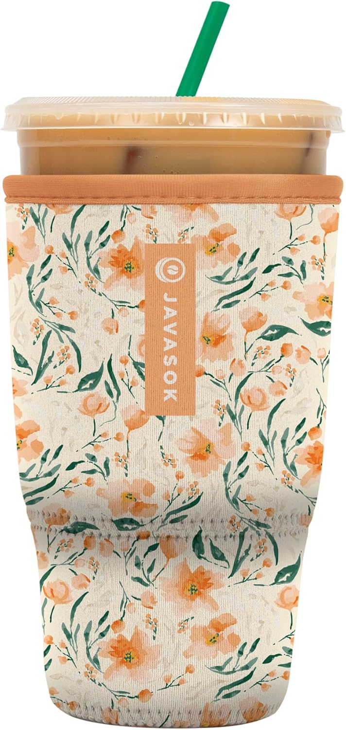 Sok It JavaSok Iced Coffee & Cold Soda Insulated Neoprene Cup Sleeve (Blush Blossoms, Large: 30-32oz)