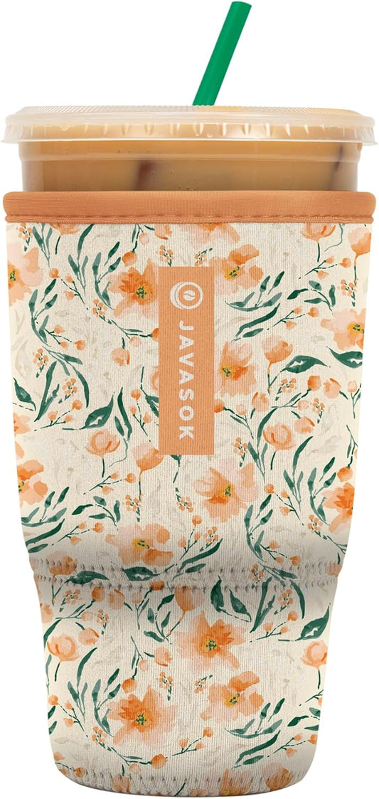 Sok It JavaSok Iced Coffee & Cold Soda Insulated Neoprene Cup Sleeve (Blush Blossoms, Large: 30-32oz)