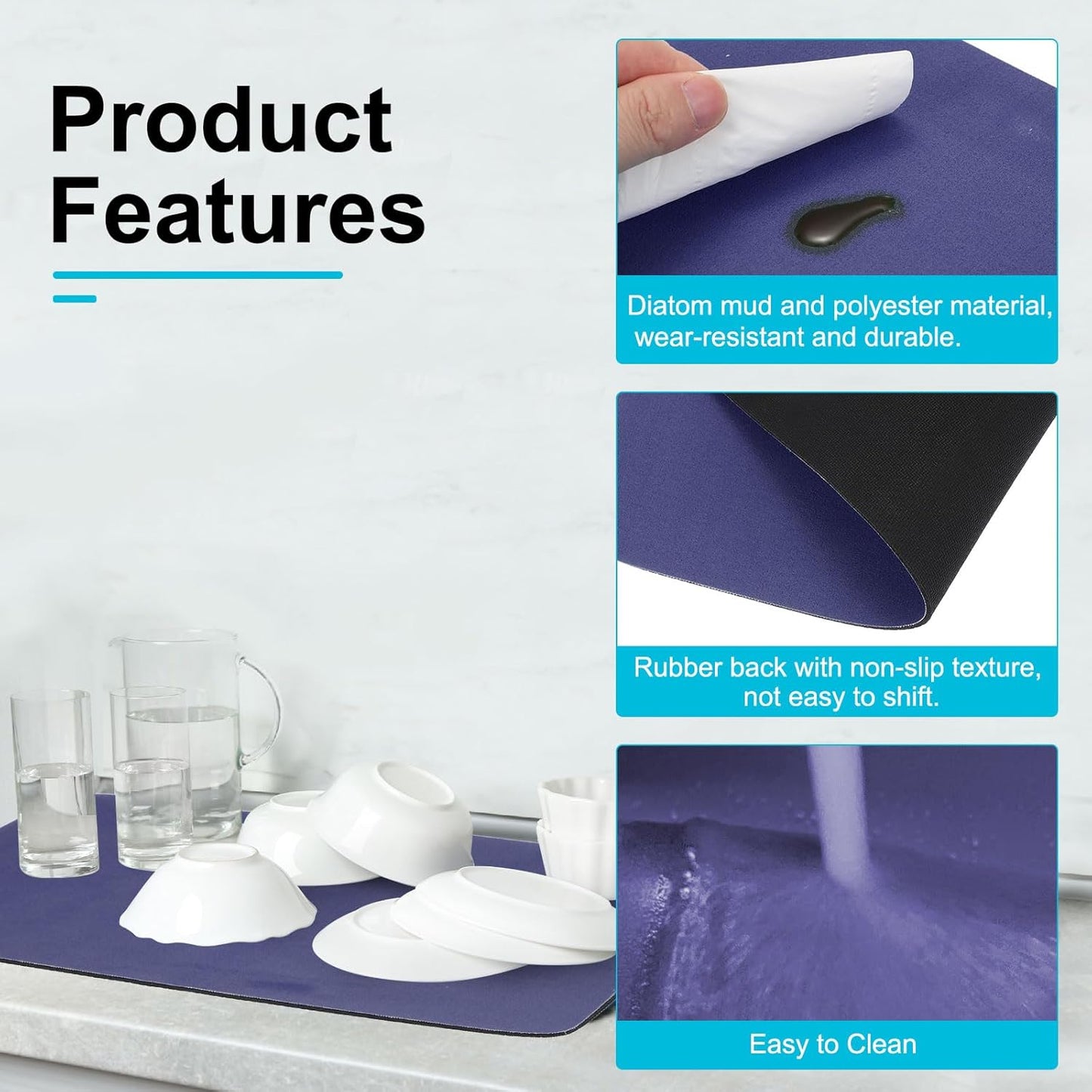 uxcell Silicone Mats for Kitchen Counter, 23.6" x 15.7" Non-Slip Countertop Protector Mat Heat Resistant Coffee Mat Waterproof Table Placemat, Dark Blue