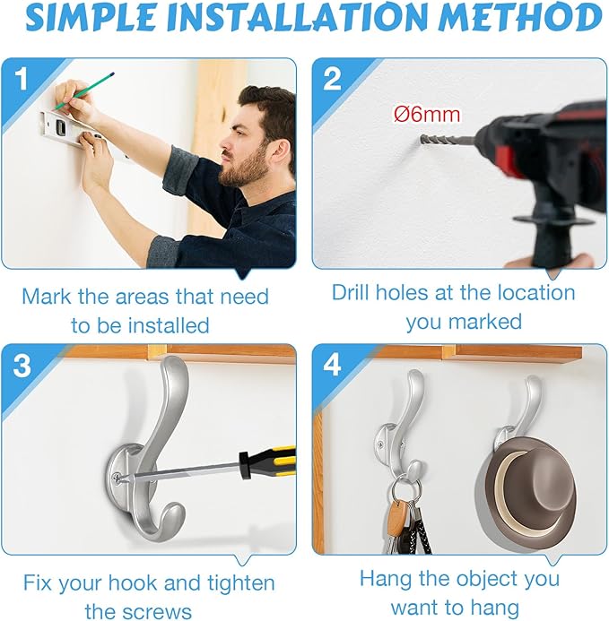 10 Pack Coat Hooks Wall Mount Heavy Duty Utility Retro Double Hooks - Image 5