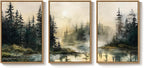 Framed Forest Landscape Nature Wall Art Bedroom, 3 Piece Foggy Pine Tree Lake - Image 9