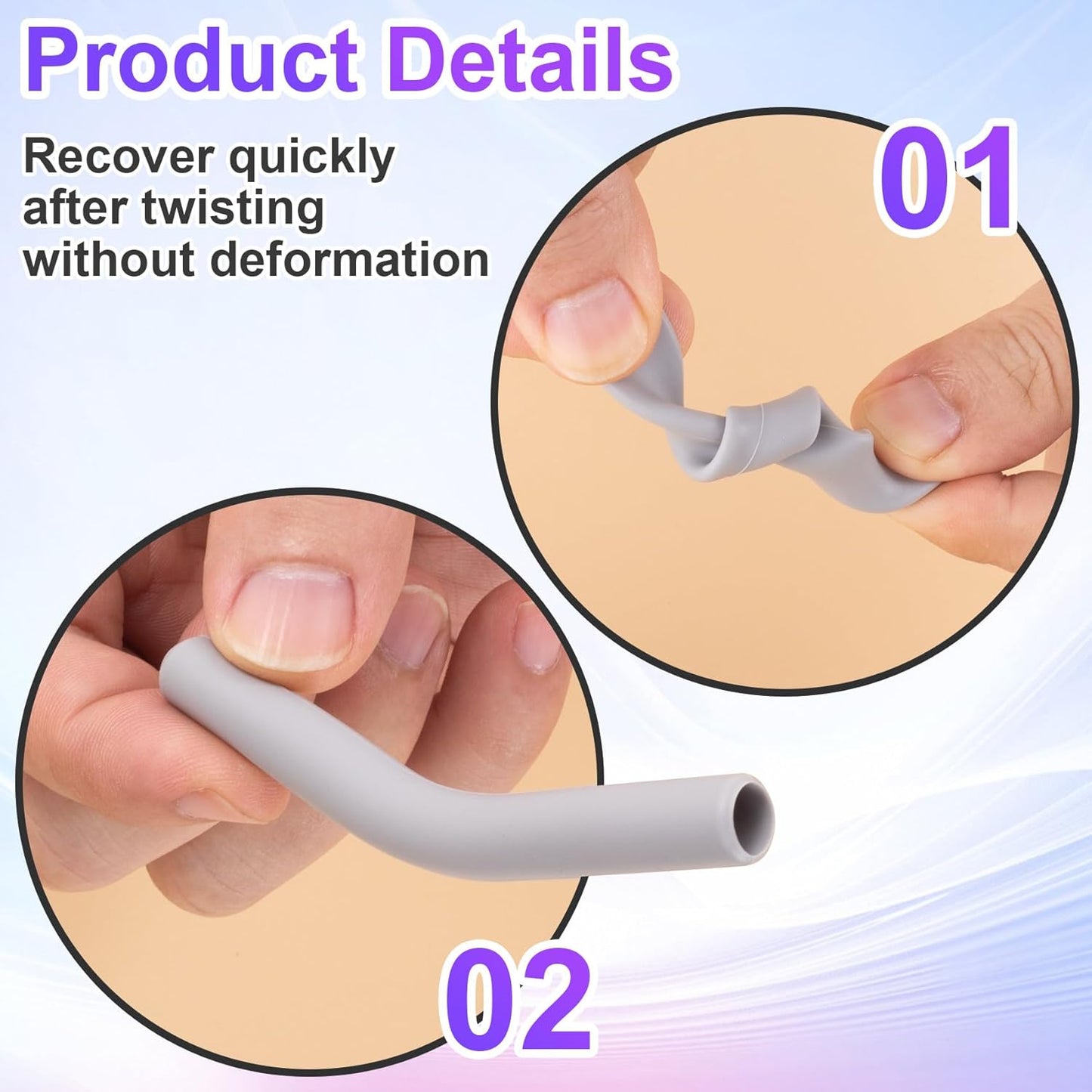 6Pcs Metal Straw Silicone Tips 5/16 IN Wide(8mm Outer Diameter) Food Grade Rubber Straw Covers Gray Flex Elbow Straw Replacement Tip for Stainless Steel Metal Straws