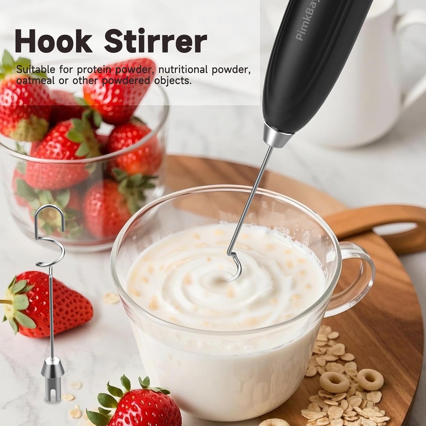 Electric Milk Frother Handheld, Triple-whisk 3-Speed Coffee Drink Mixer with 3 Stainless Steel Whisks (Including Triple-Spring Frothing Whisk) – Stand Included for Cappuccino, Latte, Egg Whisking