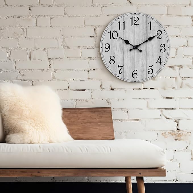 Wall Clock, Rustic Wall Clocks Battery Operated Silent Non Ticking, Country - Image 5